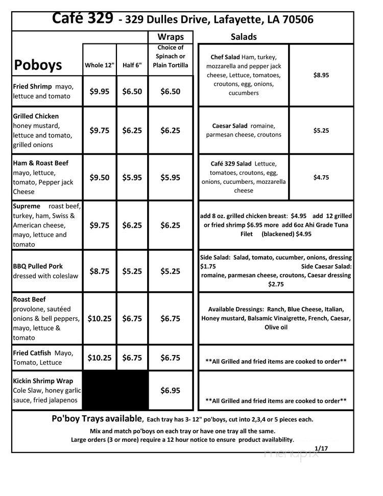 Cafe 329 - Lafayette, LA menu_pic