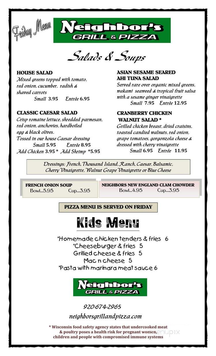 Neighbors Grill & Pizza - Jefferson, WI menu_pic