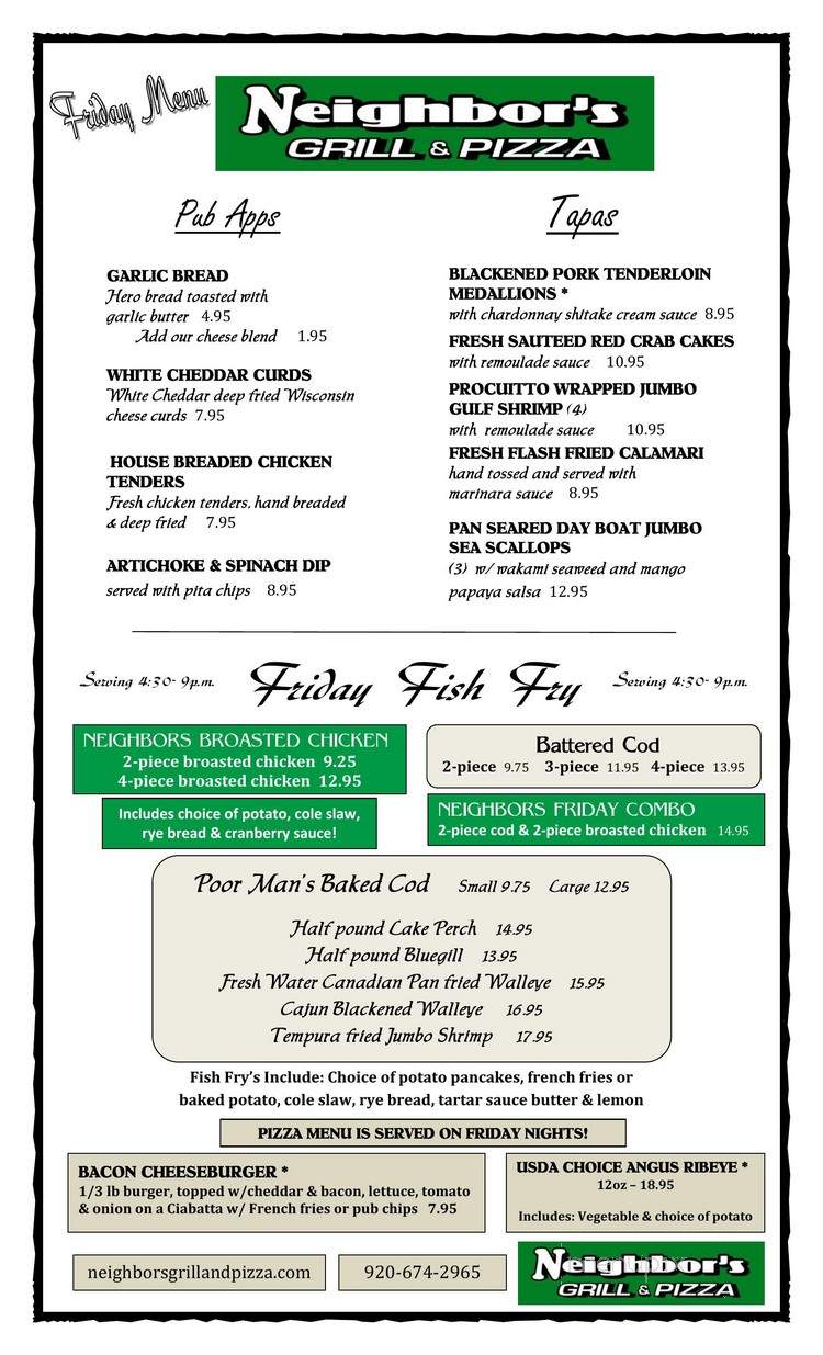 Neighbors Grill & Pizza - Jefferson, WI menu_pic