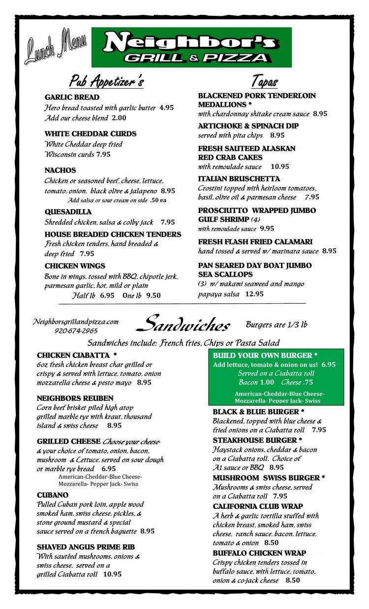 Neighbors Grill & Pizza - Jefferson, WI menu_pic