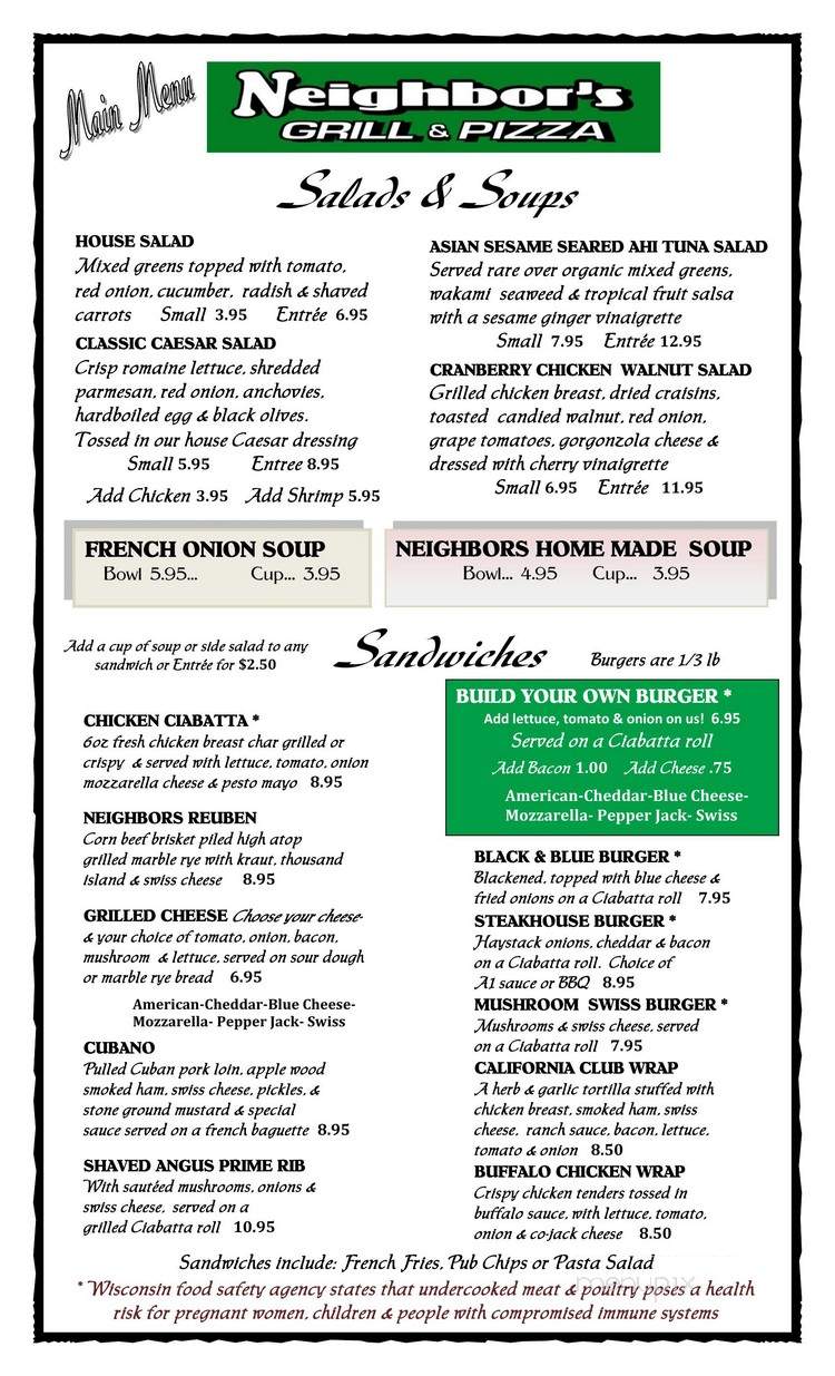Neighbors Grill & Pizza - Jefferson, WI menu_pic