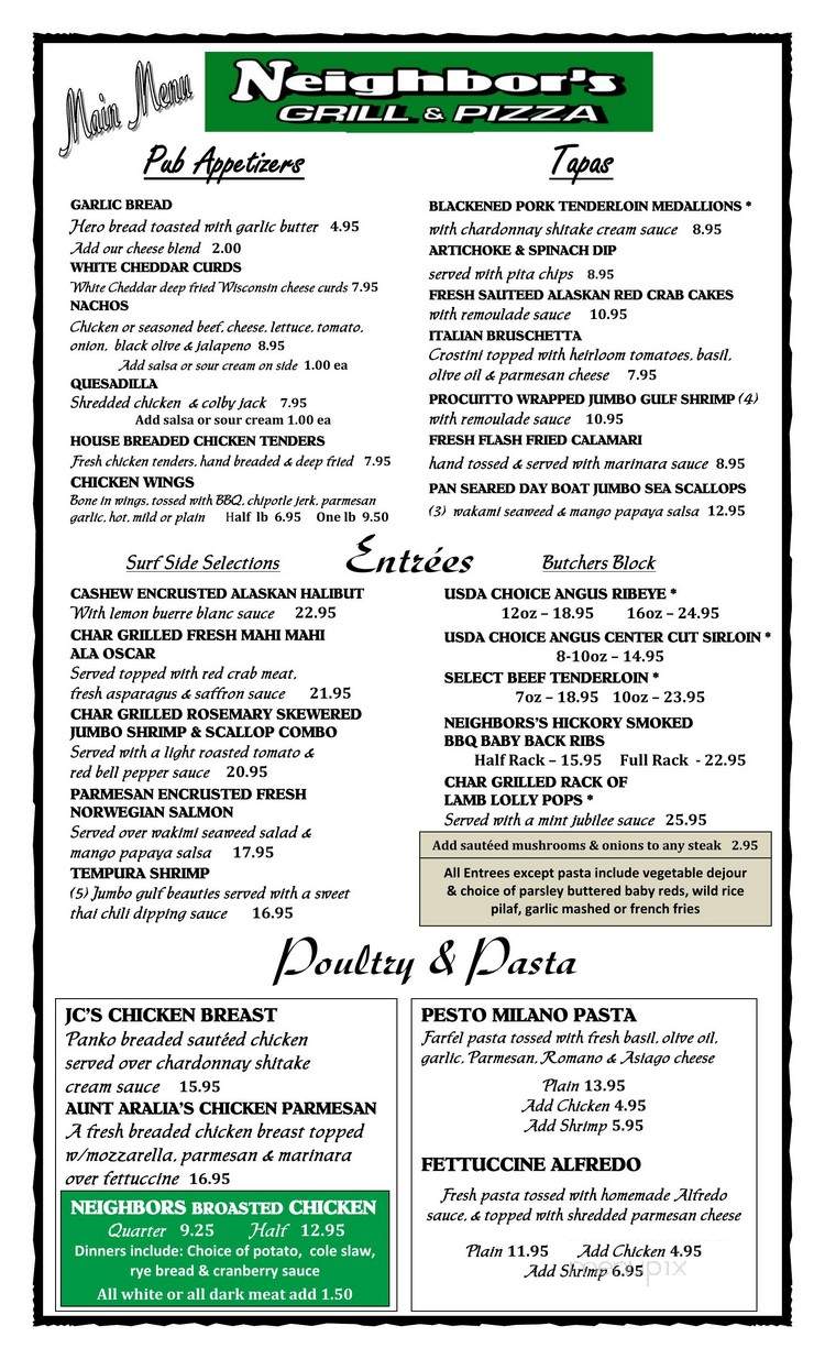 Neighbors Grill & Pizza - Jefferson, WI menu_pic