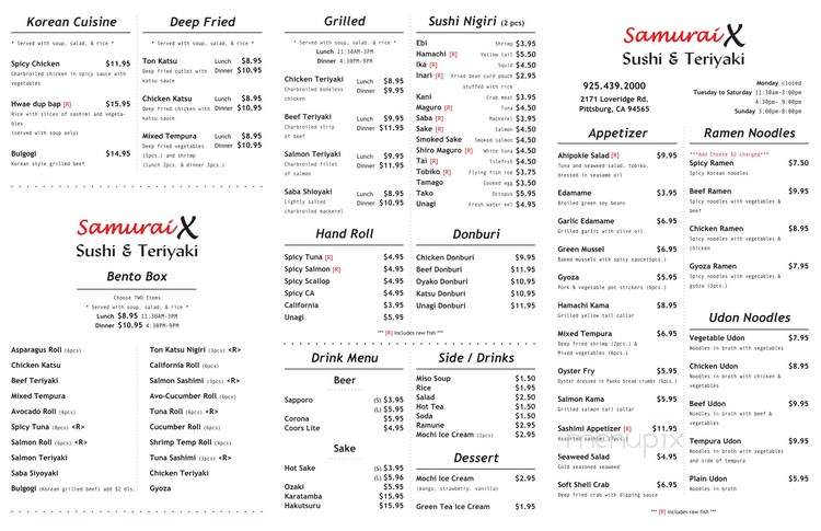 Samurai X Express - Pittsburg, CA menu_pic