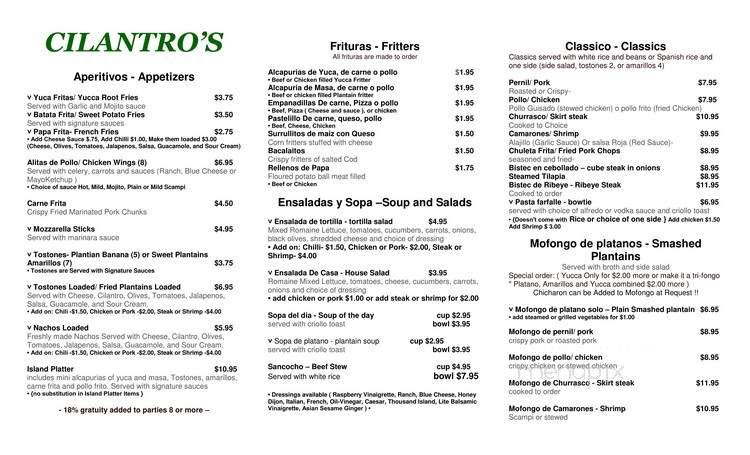 Cilantro's Restaurant - Browns Mills, NJ menu_pic