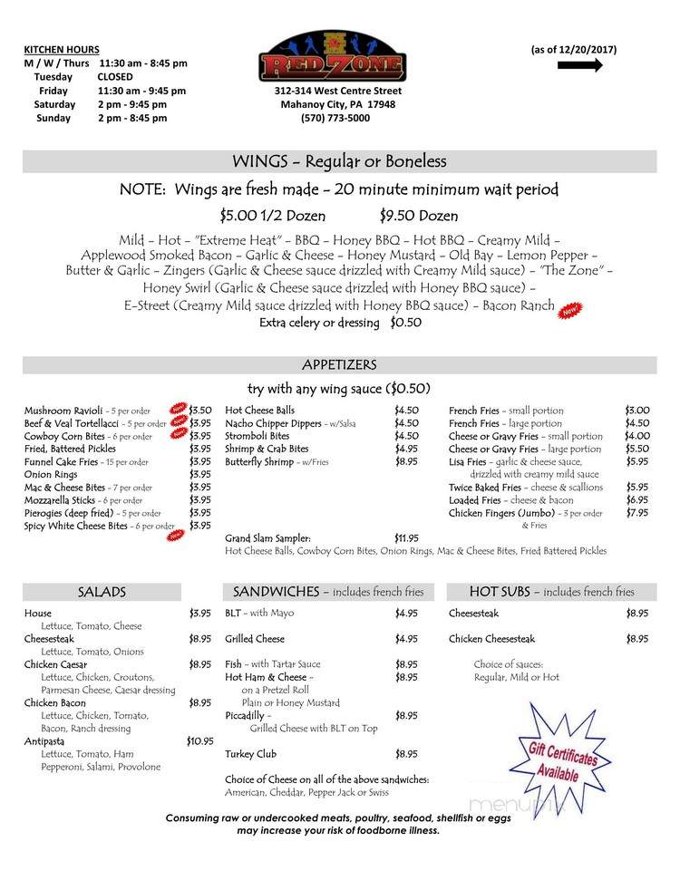 M & M Redzone - Mahanoy City, PA menu_pic