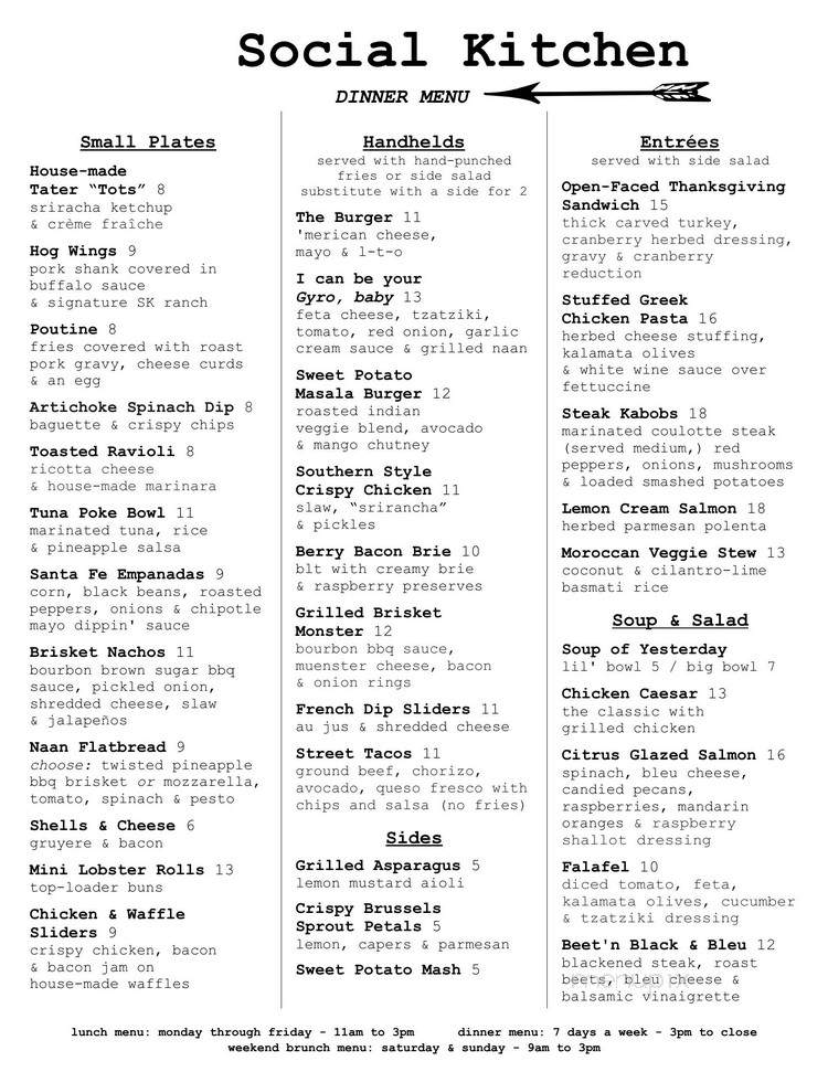 Menu Of Social Kitchen In Lasalle Il 61301