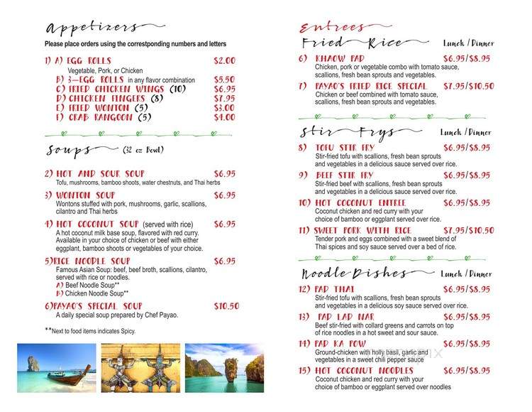 Payao's Thai Cookin' - Northwood, NH menu_pic