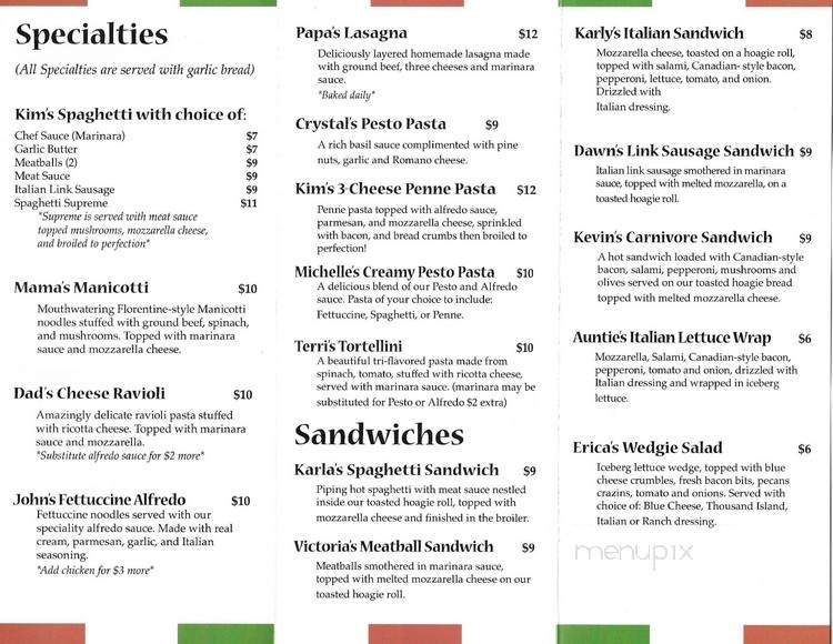Kim and Karla's Pasta - Redmond, OR menu_pic