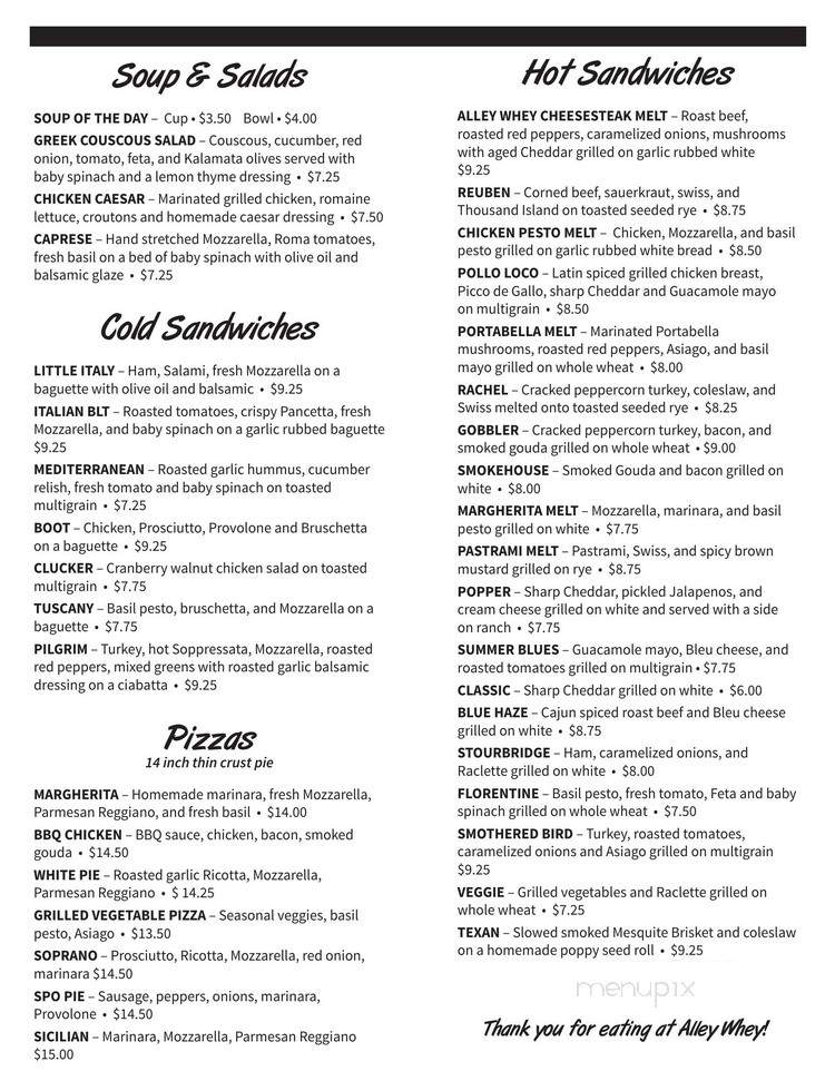 Alley Whey Eatery - Honesdale, PA menu_pic