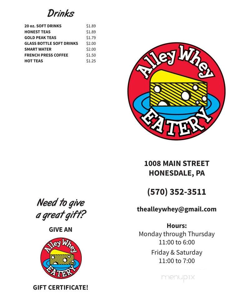 Alley Whey Eatery - Honesdale, PA menu_pic