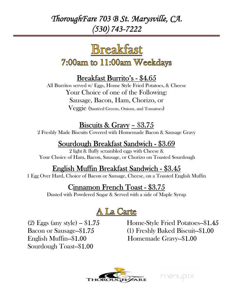 Thoroughfare - Marysville, CA menu_pic