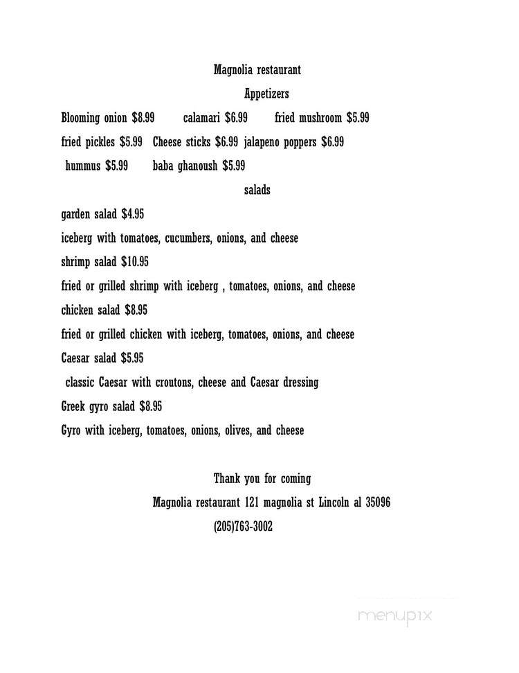 Magnolia Restaurant - Lincoln, AL menu_pic