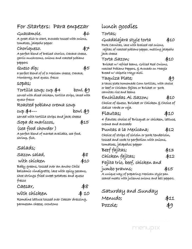 Sazon Mexican Home Cooking - Garland, TX menu_pic
