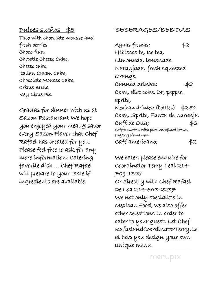 Sazon Mexican Home Cooking - Garland, TX menu_pic