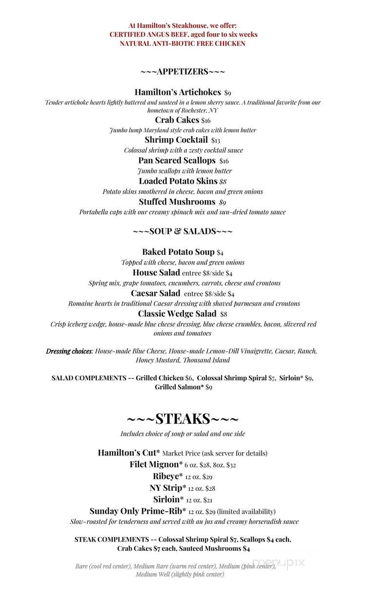 Hamilton's Steakhouse - Asheboro, NC menu_pic