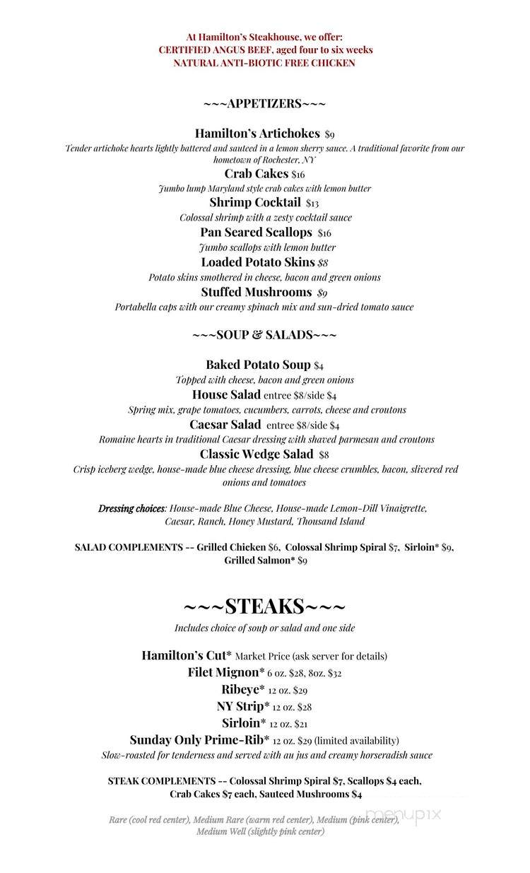 Hamilton's Steakhouse - Asheboro, NC menu_pic