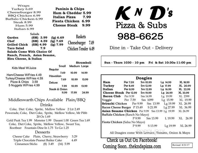 KND's Pizza - Sunbury, PA menu_pic