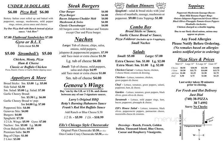 Genova's Place - Marion, OH menu_pic