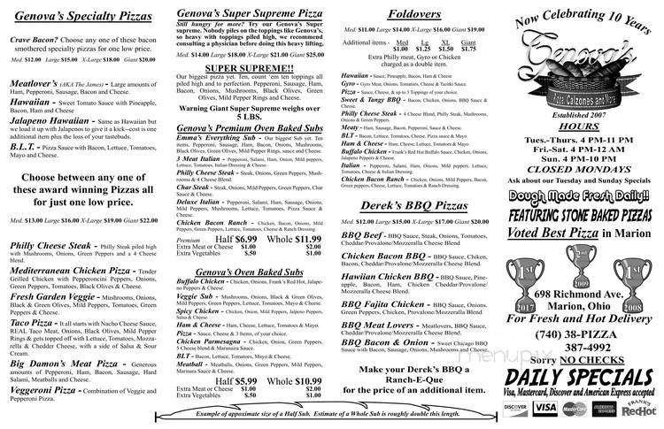 Genova's Place - Marion, OH menu_pic
