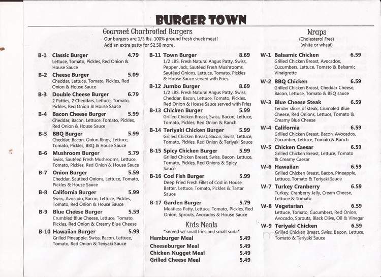 Burger Town - Renton, WA menu_pic