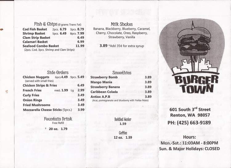 Burger Town - Renton, WA menu_pic
