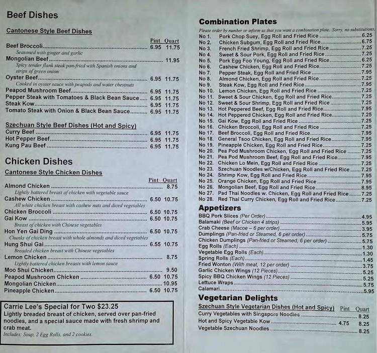 Menu of Carrie Lee's in Orion, MI 48359