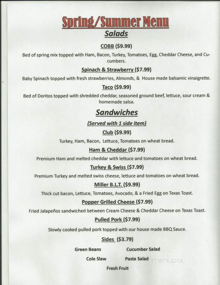 Miller Grill - Yukon, OK menu_pic