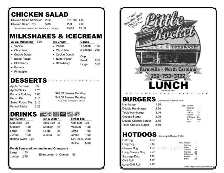 Little Rocket - Farmville, NC menu_pic