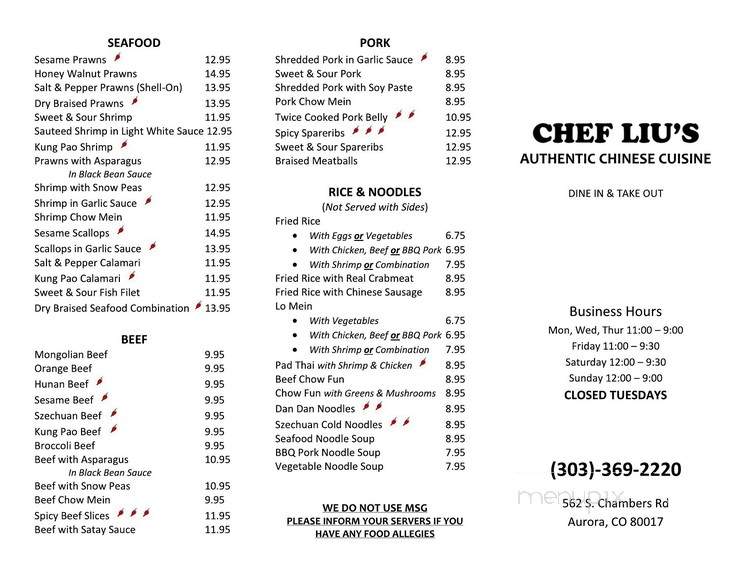Chef Liu's Authentic Chinese Cuisine - Aurora, CO menu_pic