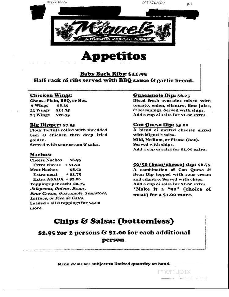 Miguel's Authentic Mexican Cuisine - Fairbanks, AK menu_pic