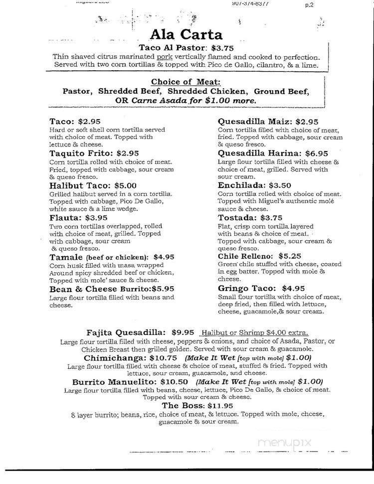 Miguel's Authentic Mexican Cuisine - Fairbanks, AK menu_pic