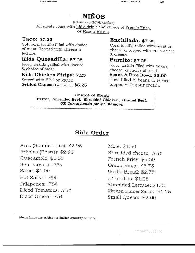 Miguel's Authentic Mexican Cuisine - Fairbanks, AK menu_pic