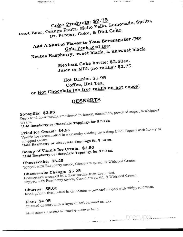 Miguel's Authentic Mexican Cuisine - Fairbanks, AK menu_pic