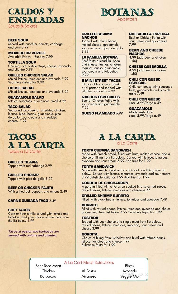 La Familia Mexican Restaurant - Austin, TX menu_pic