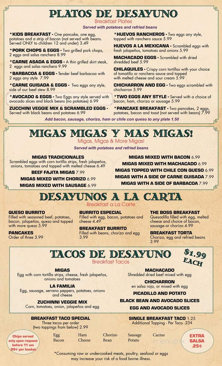 La Familia Mexican Restaurant - Austin, TX menu_pic