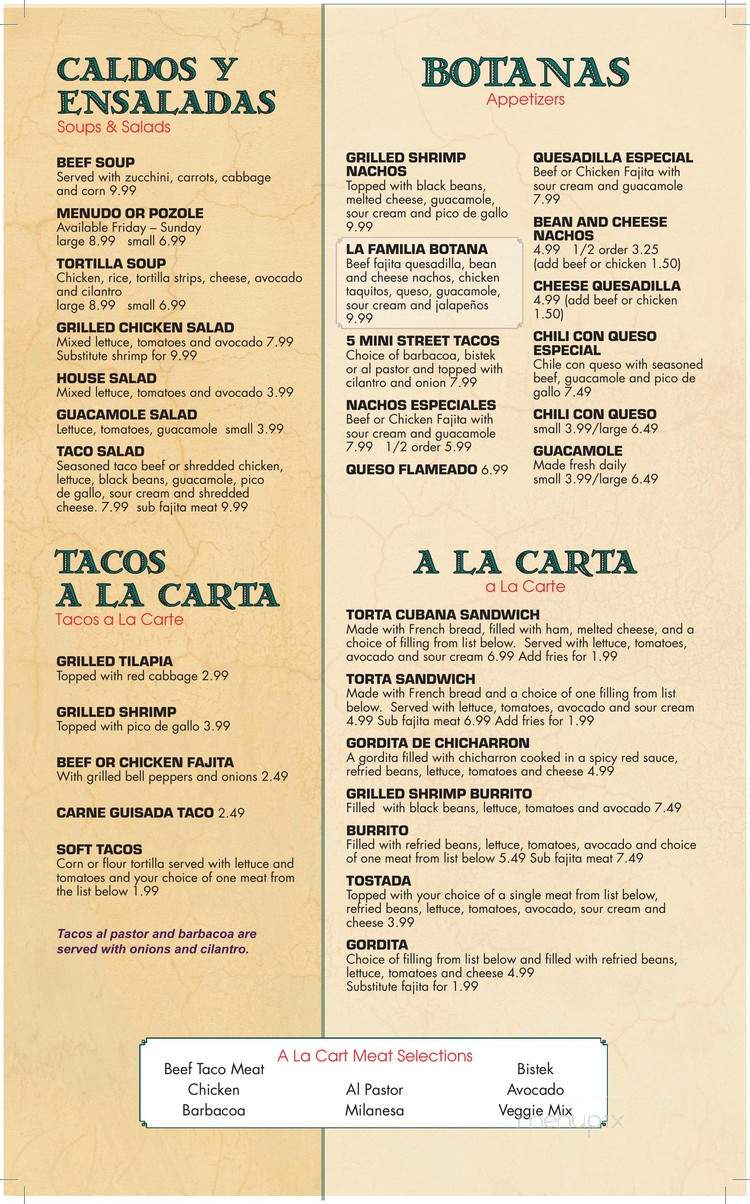 La Familia Mexican Restaurant - Austin, TX menu_pic