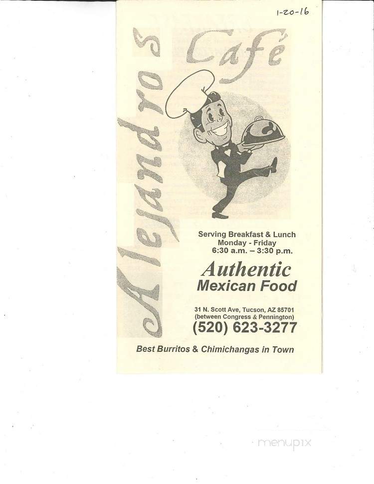 Alejandro's Cafe - Tucson, AZ menu_pic