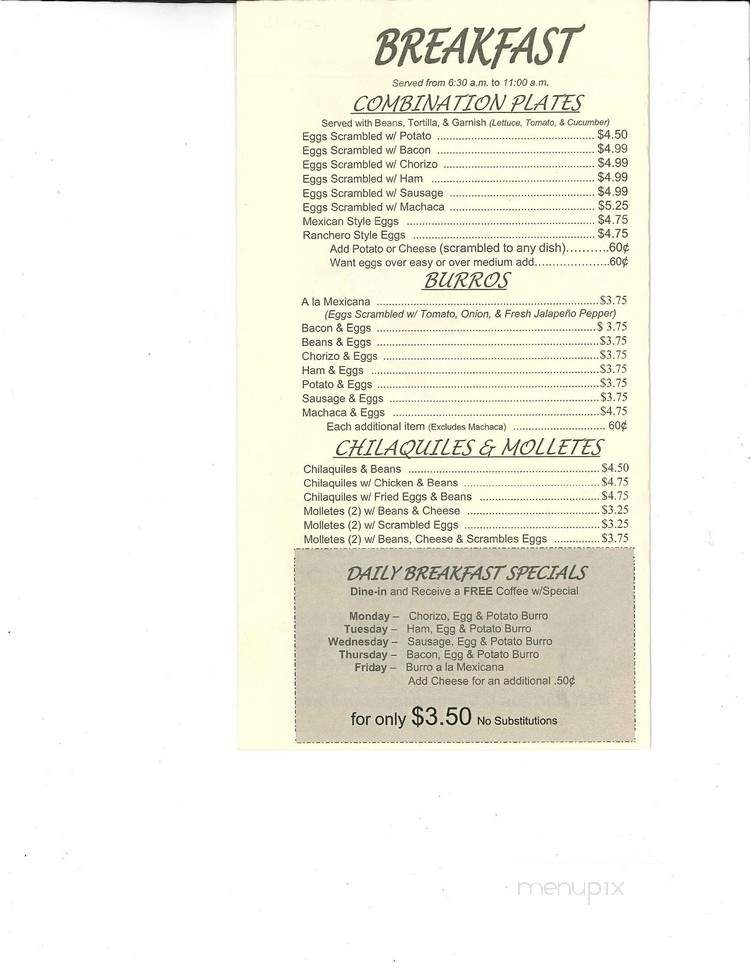 Alejandro's Cafe - Tucson, AZ menu_pic