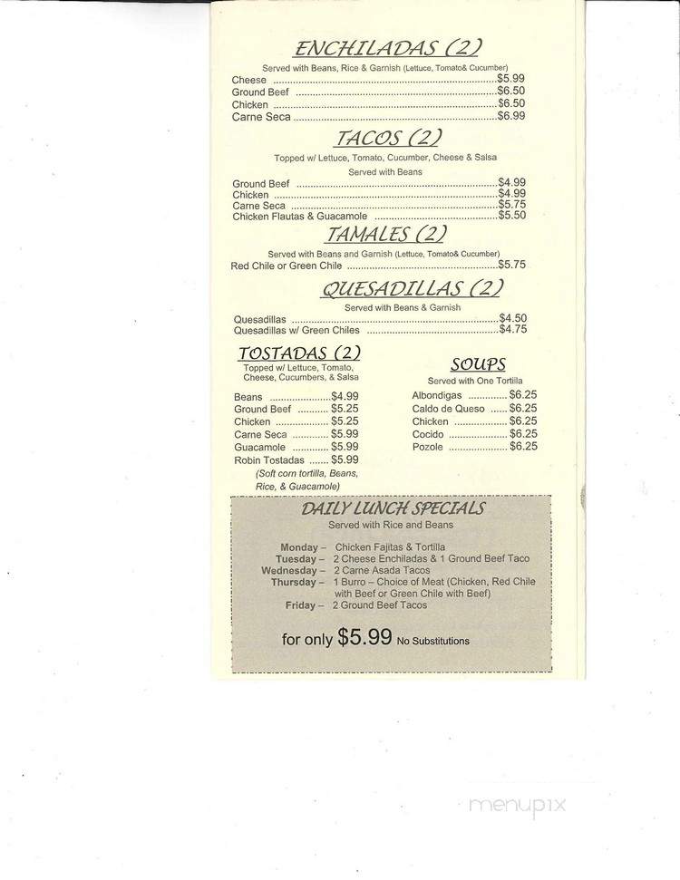 Alejandro's Cafe - Tucson, AZ menu_pic