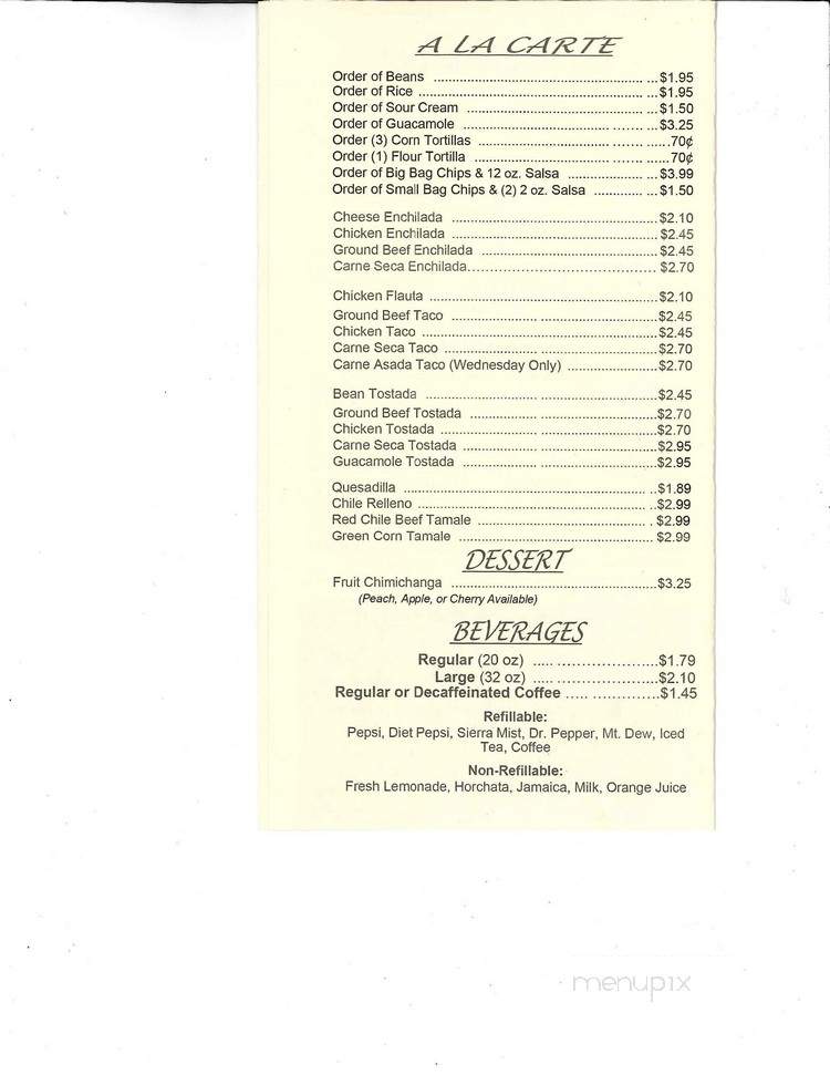Alejandro's Cafe - Tucson, AZ menu_pic