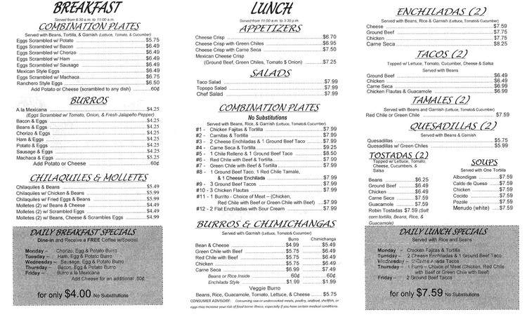 Alejandro's Cafe - Tucson, AZ menu_pic
