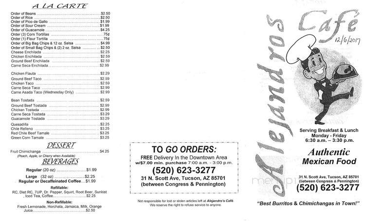 Alejandro's Cafe - Tucson, AZ menu_pic