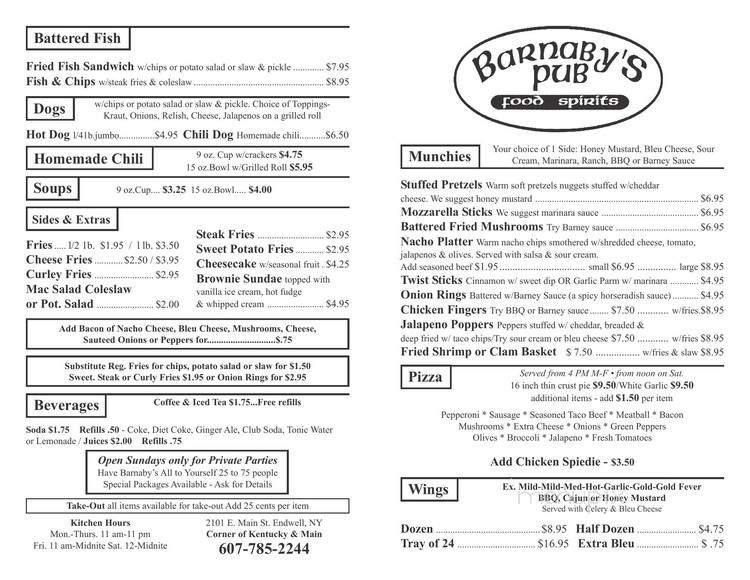 Barnaby's Pub - Endwell, NY menu_pic
