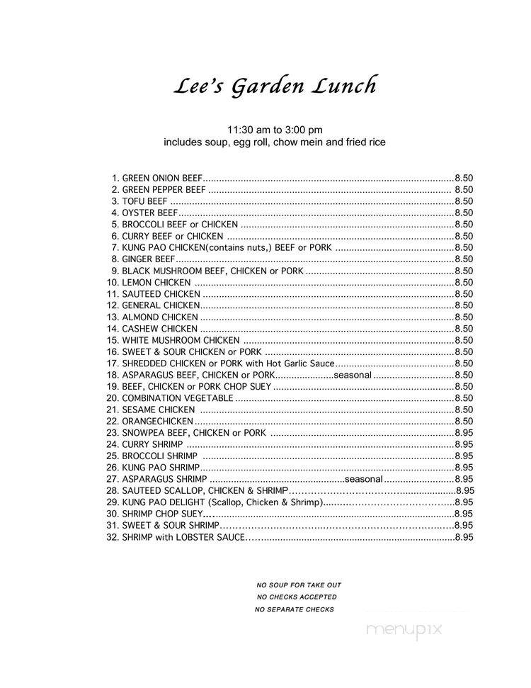 Online Menu of Lee's Garden Restaurant, Marina, CA