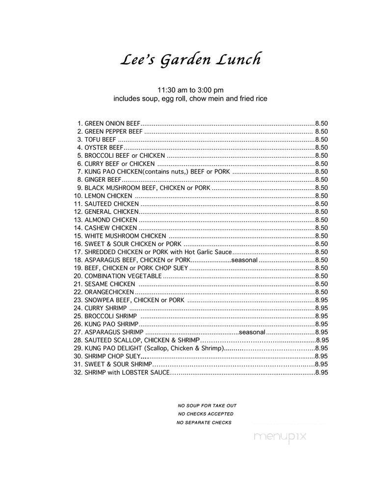 Lee's Garden Restaurant - Marina, CA menu_pic