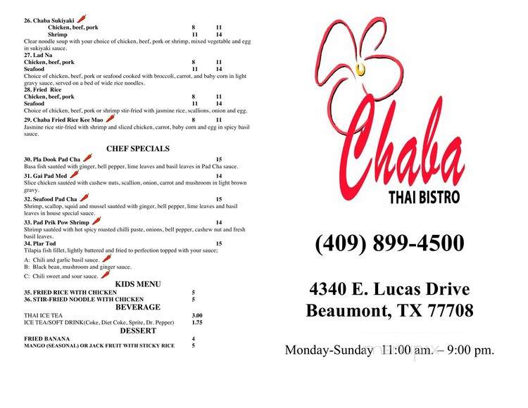 Chaba Thai Cuisine - Beaumont, TX menu_pic