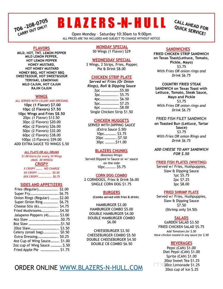 Blazers-N-Hull - Hull, GA menu_pic