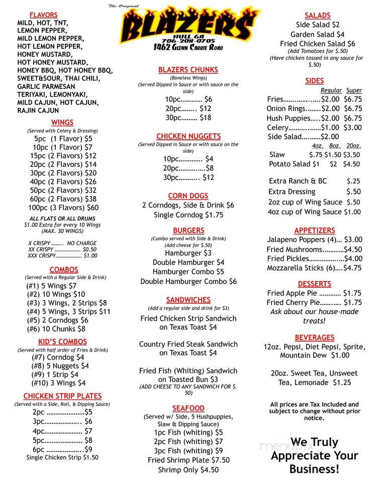 Blazers-N-Hull - Hull, GA menu_pic