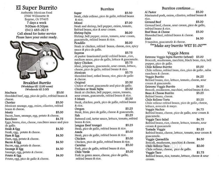 El Super Burrito - Eugene, OR menu_pic