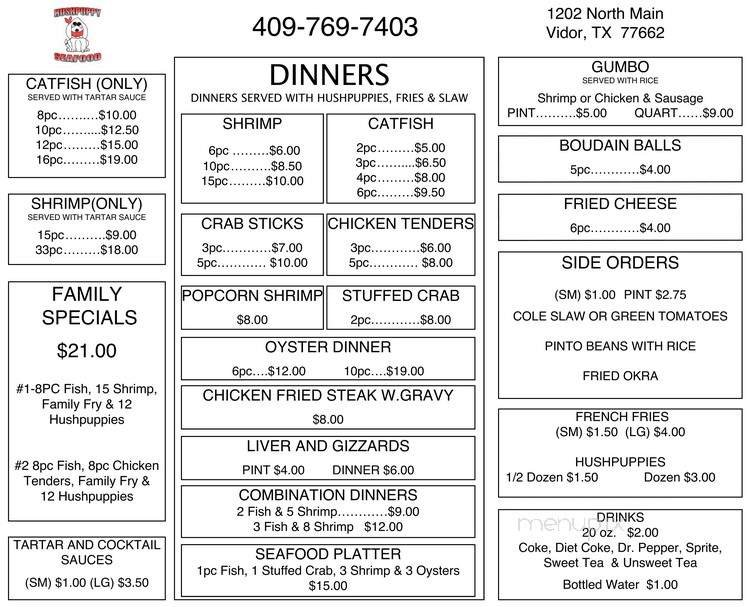 Hushpuppy Seafood Restaurant - Vidor, TX menu_pic